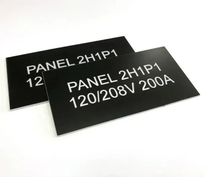 Two black engraved plates reading PANEL 2H1P1 120/208V 200A