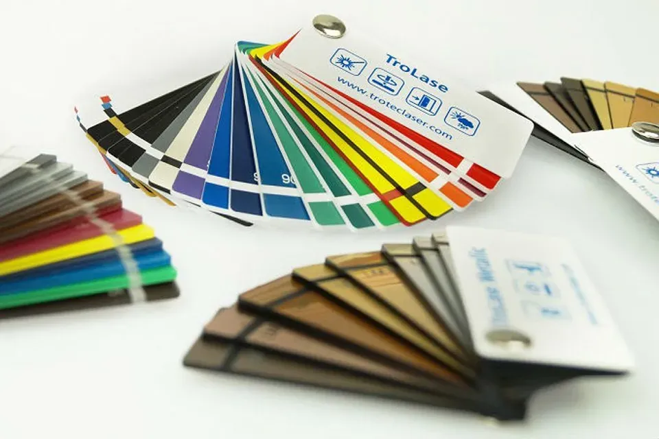 Fan of engraving laminate color swatches